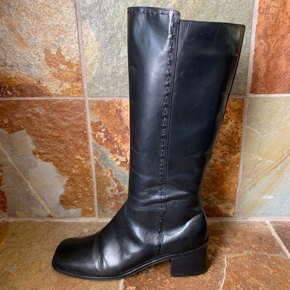 Coup D’Etat Shoes - Coup D’Etat Black Leather Tall Boots Top Stitching